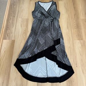 Love Cameron Faux Wrap Asymmetrical Black And White Sleeveless Dress